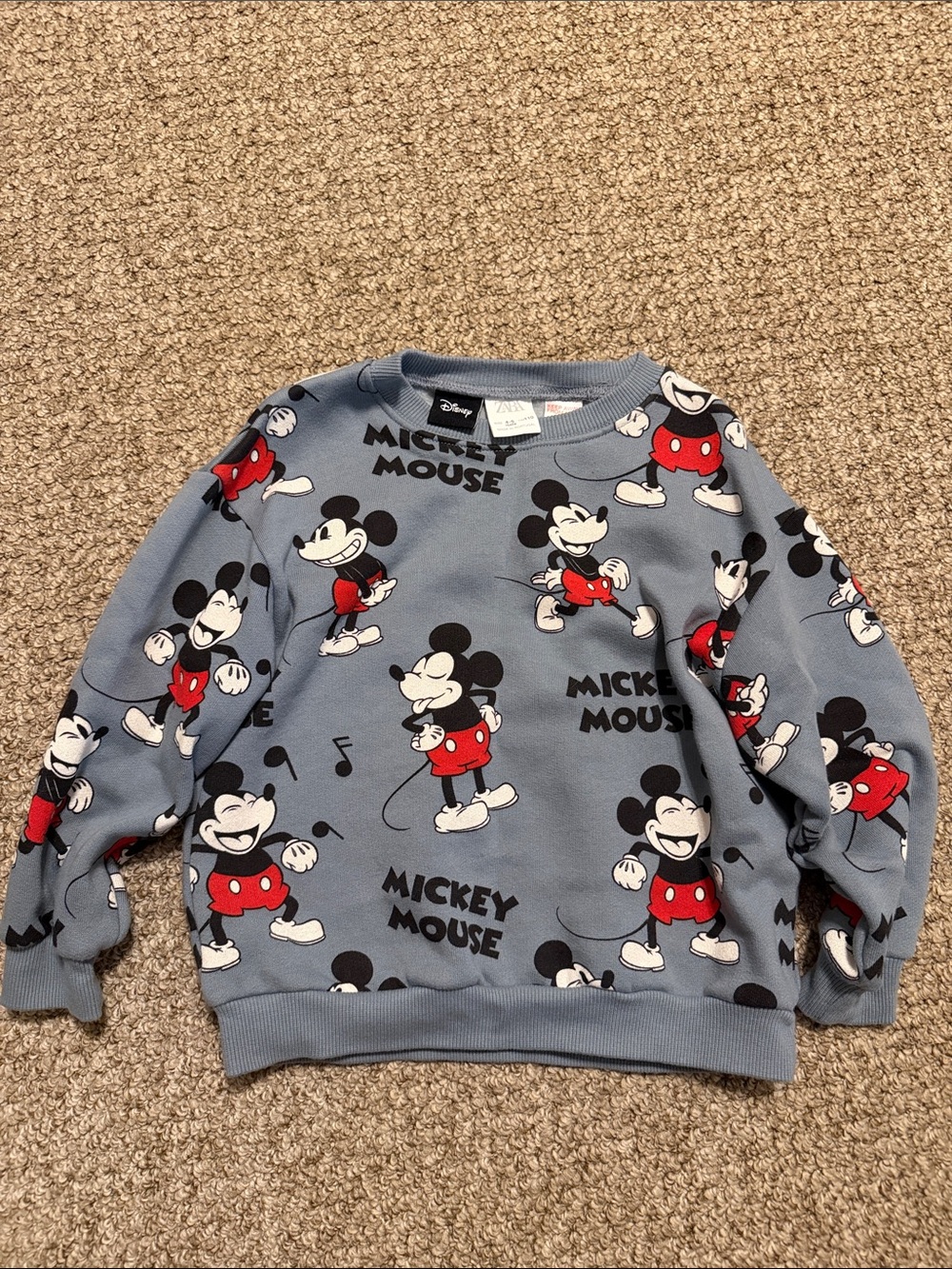 Zara Blue Mickey Mouse All-Over Print Sweatshirt